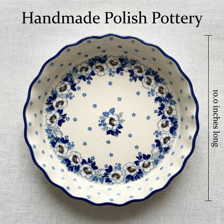 Detail image of Ceramika Artystyczna Georgia Blue Pie Plate — Polish Pottery