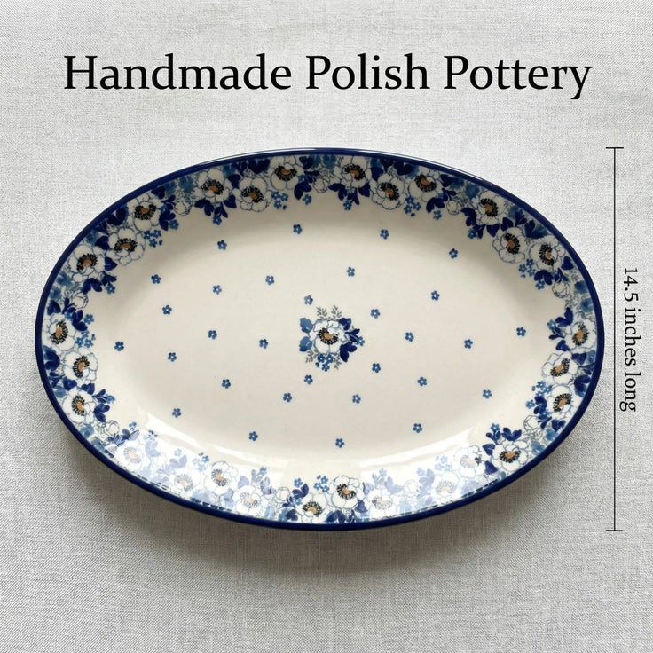 Detail image of Ceramika Artystyczna Georgia Blue Large Serving Piece — Polish Pottery