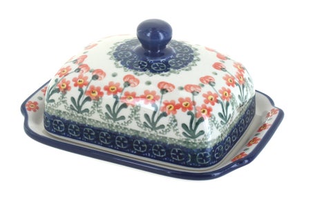 Ceramika Artystyczna Peach Posy Butter Dish — Polish Pottery