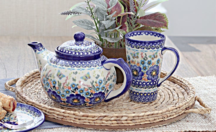 Detail image of Vena Garden of Blue Teapot — Polish Pottery