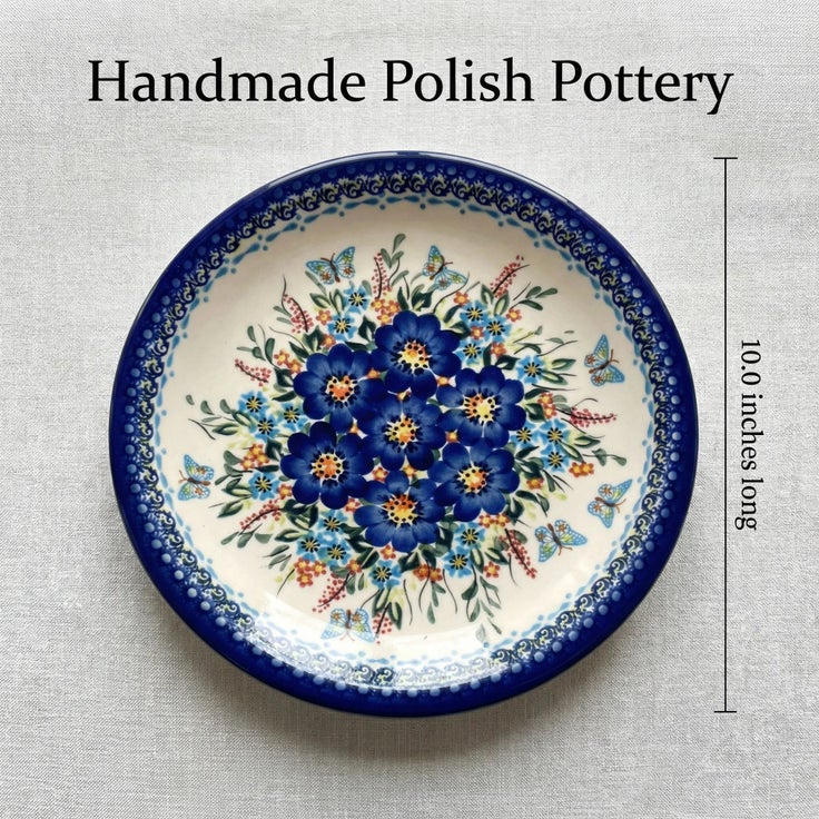 Detail image of Vena Garden of Blue Dining Plates & Bowls — Polish Pottery