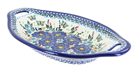 Vena Garden of Blue Medium Serving Piece — Polish Pottery