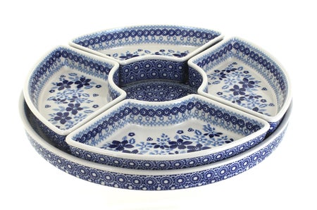 Manufaktura Vintage Blue Daisy Large Serving Piece — Polish Pottery