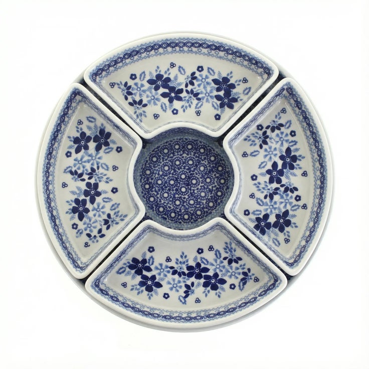Detail image of Manufaktura Vintage Blue Daisy Large Serving Piece — Polish Pottery