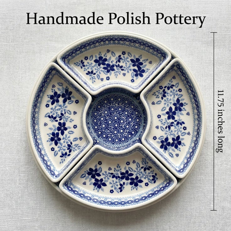 Detail image of Manufaktura Vintage Blue Daisy Large Serving Piece — Polish Pottery