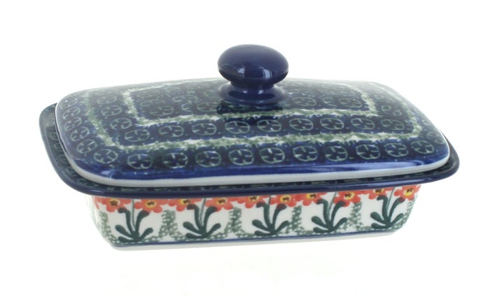 Ceramika Artystyczna Peach Posy Butter Dish — Polish Pottery