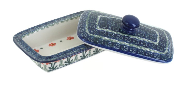 Ceramika Artystyczna Peach Posy Butter Dish — Polish Pottery