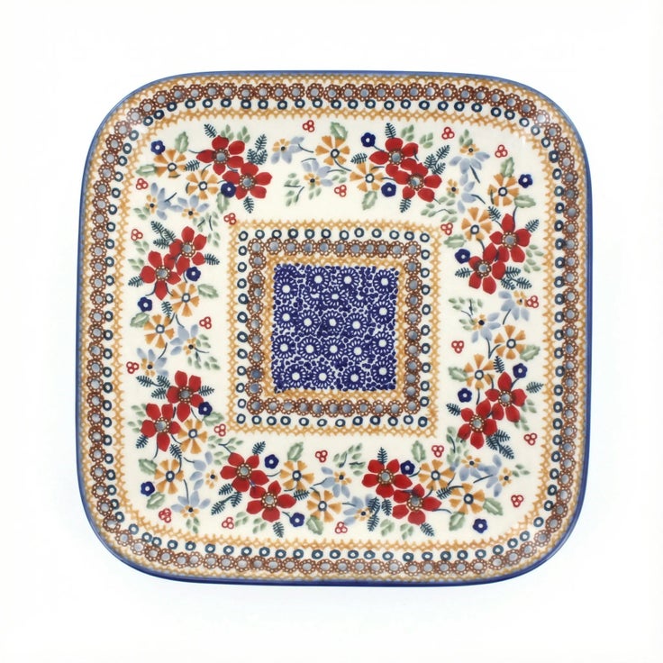 Detail image of Manufaktura Red Daisy Dining Plates & Bowls — Polish Pottery