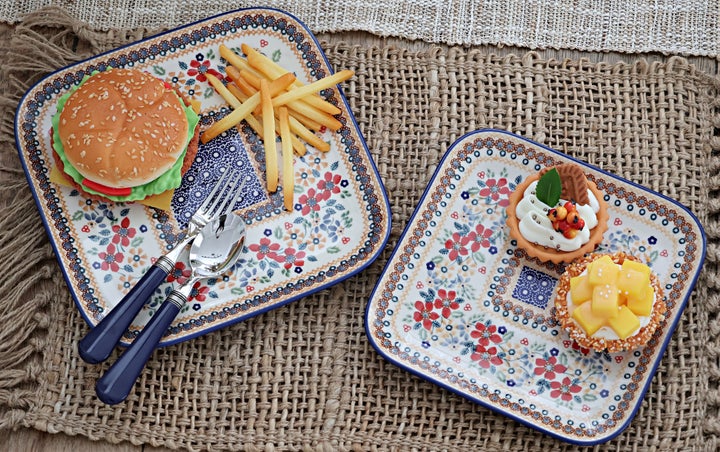 Manufaktura Red Daisy Dining Plates & Bowls — Polish Pottery