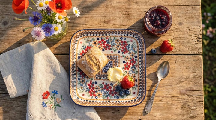 Manufaktura Red Daisy Dining Plates & Bowls — Polish Pottery