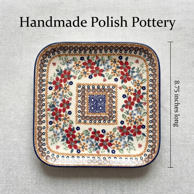 Detail image of Manufaktura Red Daisy Dining Plates & Bowls — Polish Pottery