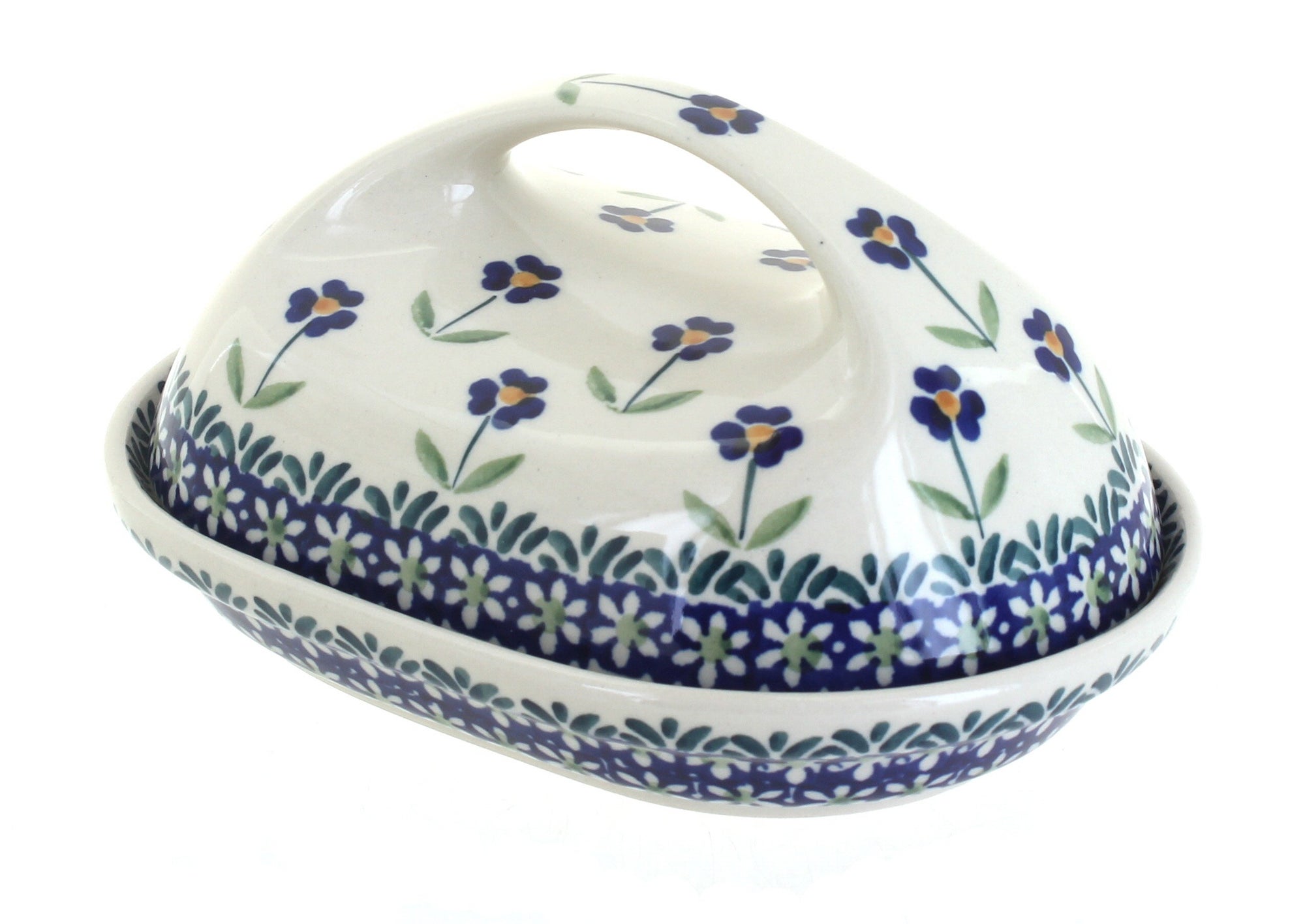 Manufaktura Blue Daisy Butter Dish — Polish Pottery
