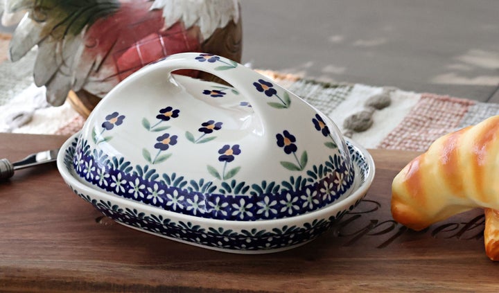 Manufaktura Blue Daisy Butter Dish — Polish Pottery
