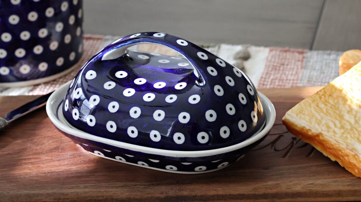 Detail image of Manufaktura Dots Butter Dish — Polish Pottery