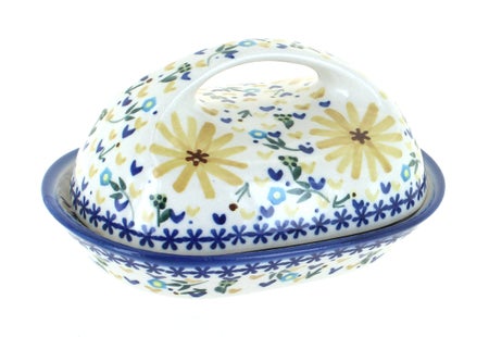 WR Unikat Yellow Daisy Butter Dish — Polish Pottery