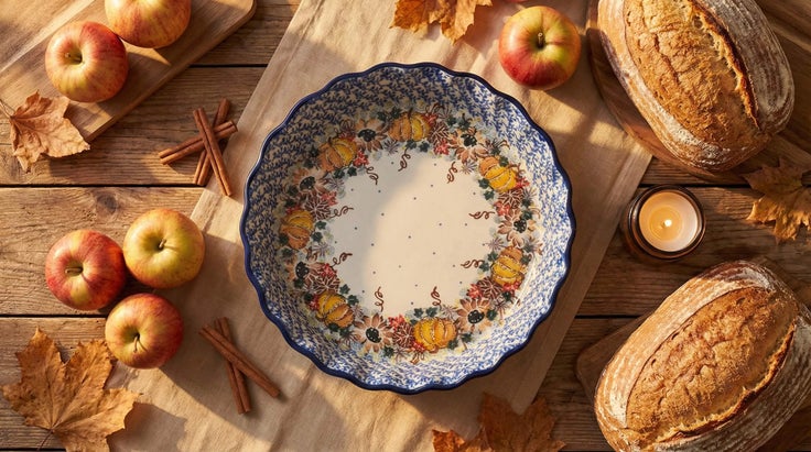 Detail image of Ceramika Artystyczna Harvest Bounty Pie Plate — Polish Pottery