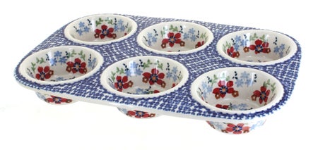 Manufaktura Red Poppy Muffin Pan — Polish Pottery