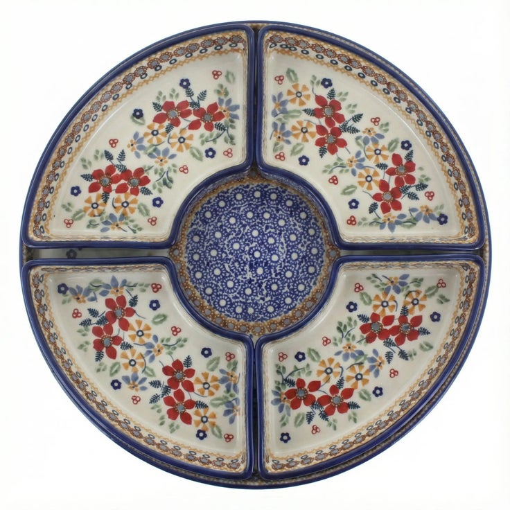 Detail image of Manufaktura Red Daisy Large Serving Piece — Polish Pottery