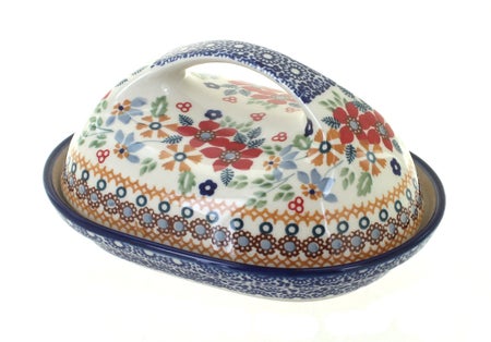 Manufaktura Red Daisy Butter Dish — Polish Pottery