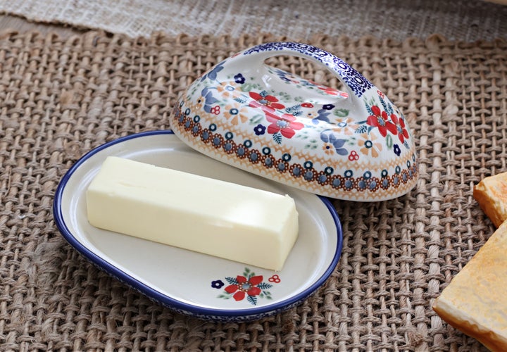 Manufaktura Red Daisy Butter Dish — Polish Pottery
