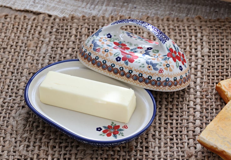 Detail image of Manufaktura Red Daisy Butter Dish — Polish Pottery