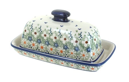 Manufaktura Green Daisy Butter Dish — Polish Pottery