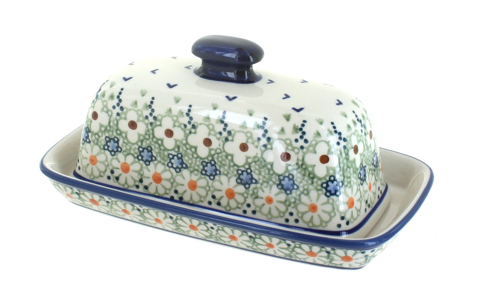 Manufaktura Green Daisy Butter Dish — Polish Pottery