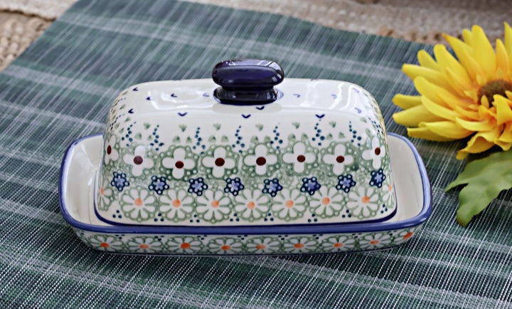 Manufaktura Green Daisy Butter Dish — Polish Pottery
