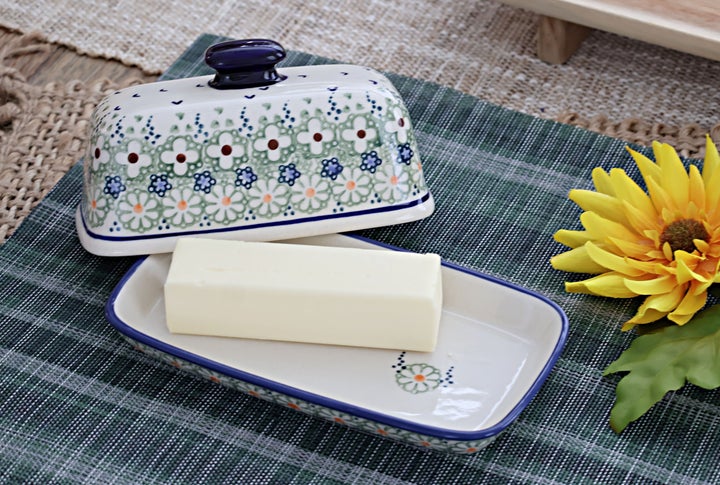 Manufaktura Green Daisy Butter Dish — Polish Pottery