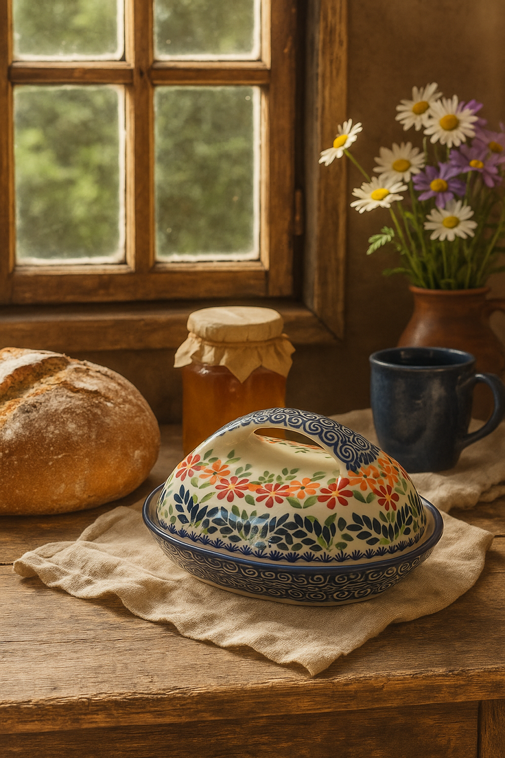 Detail image of Manufaktura Garden Bouquet Butter Dish — Polish Pottery