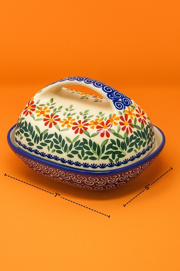 Detail image of Manufaktura Garden Bouquet Butter Dish — Polish Pottery
