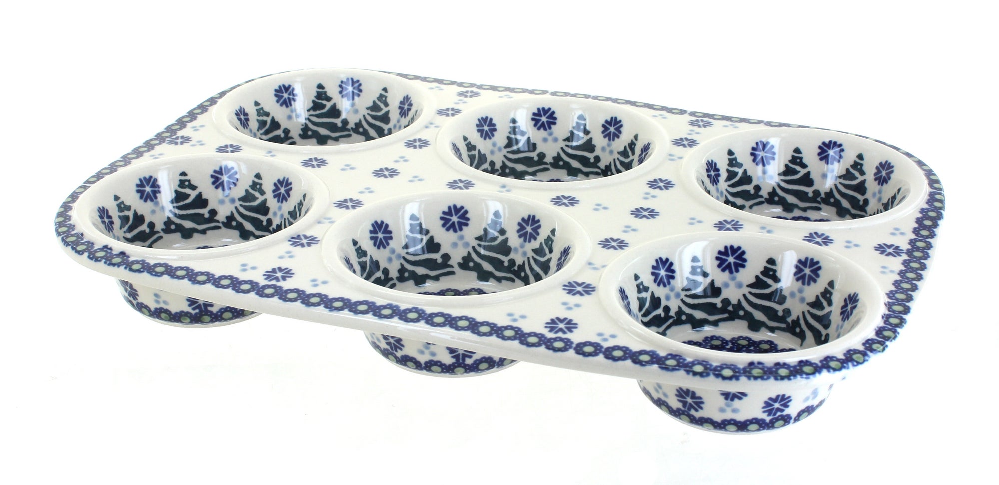 Manufaktura Festive Fir Muffin Pan — Polish Pottery