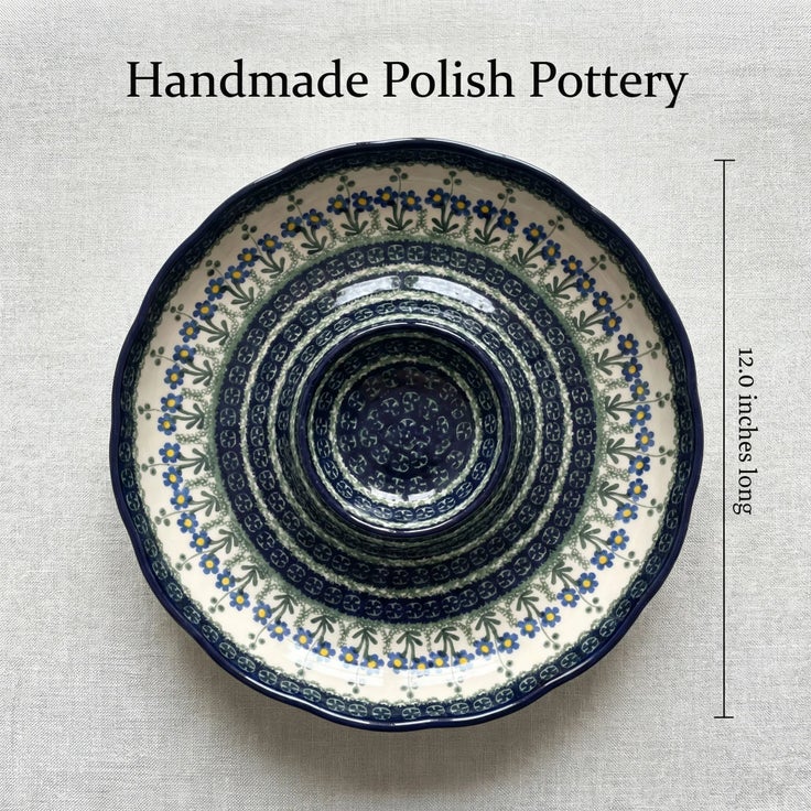 Detail image of Ceramika Artystyczna Blue Posy Large Serving Piece — Polish Pottery