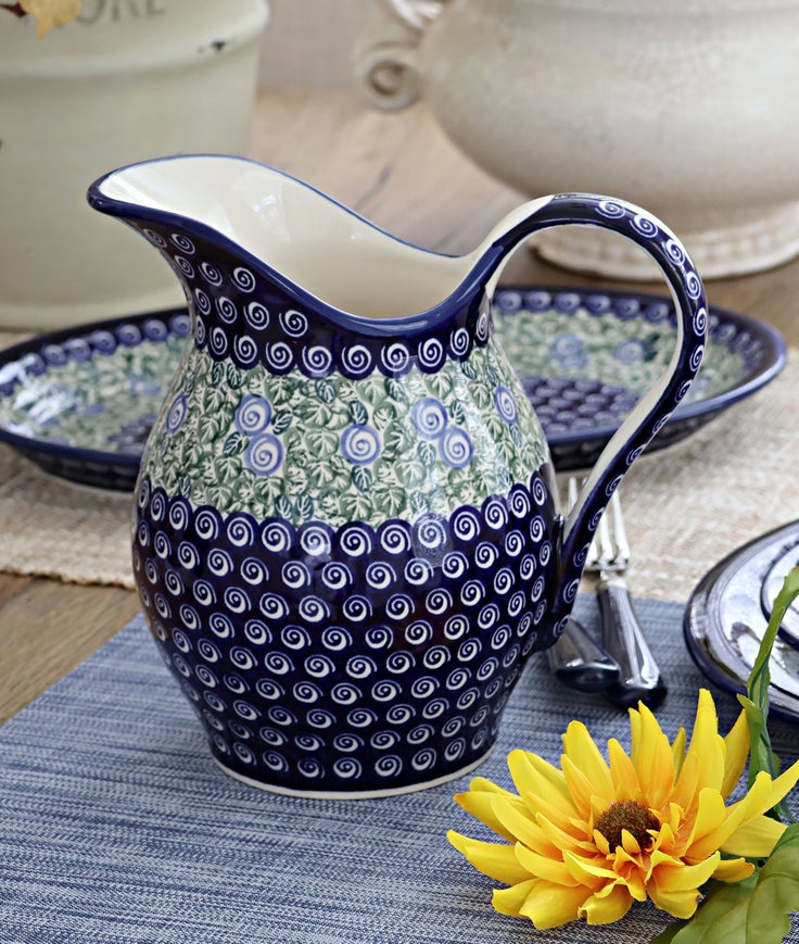 Detail image of Zaklady Seaside Swirl Pitcher — Polish Pottery