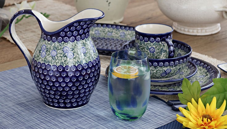Detail image of Zaklady Seaside Swirl Pitcher — Polish Pottery