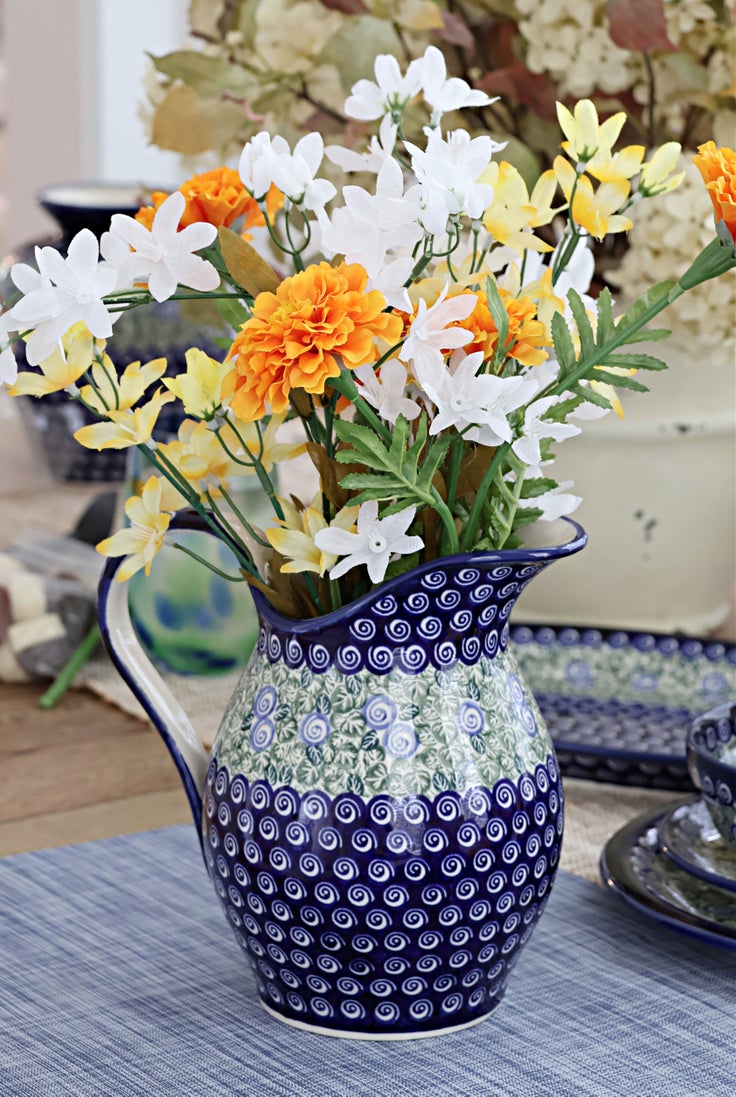 Detail image of Zaklady Seaside Swirl Pitcher — Polish Pottery