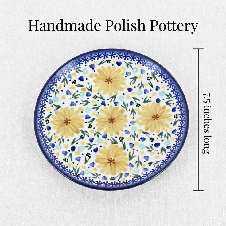 Detail image of WR Unikat Yellow Daisy Dining Plates & Bowls — Polish Pottery