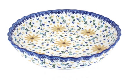 WR Unikat Yellow Daisy Pie Plate — Polish Pottery