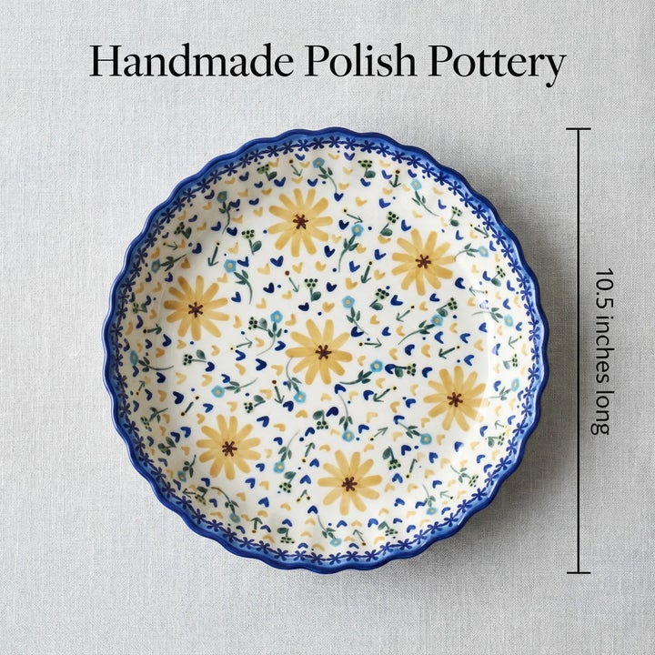 WR Unikat Yellow Daisy Pie Plate — Polish Pottery