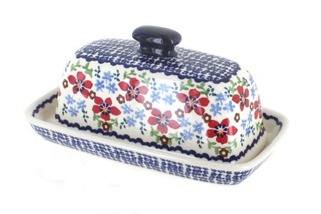 Manufaktura Red Poppy Butter Dish — Polish Pottery