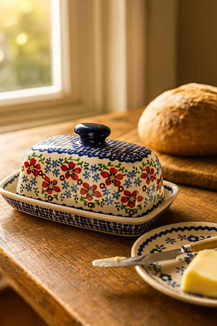 Manufaktura Red Poppy Butter Dish — Polish Pottery