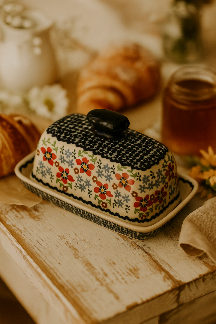 Manufaktura Red Poppy Butter Dish — Polish Pottery