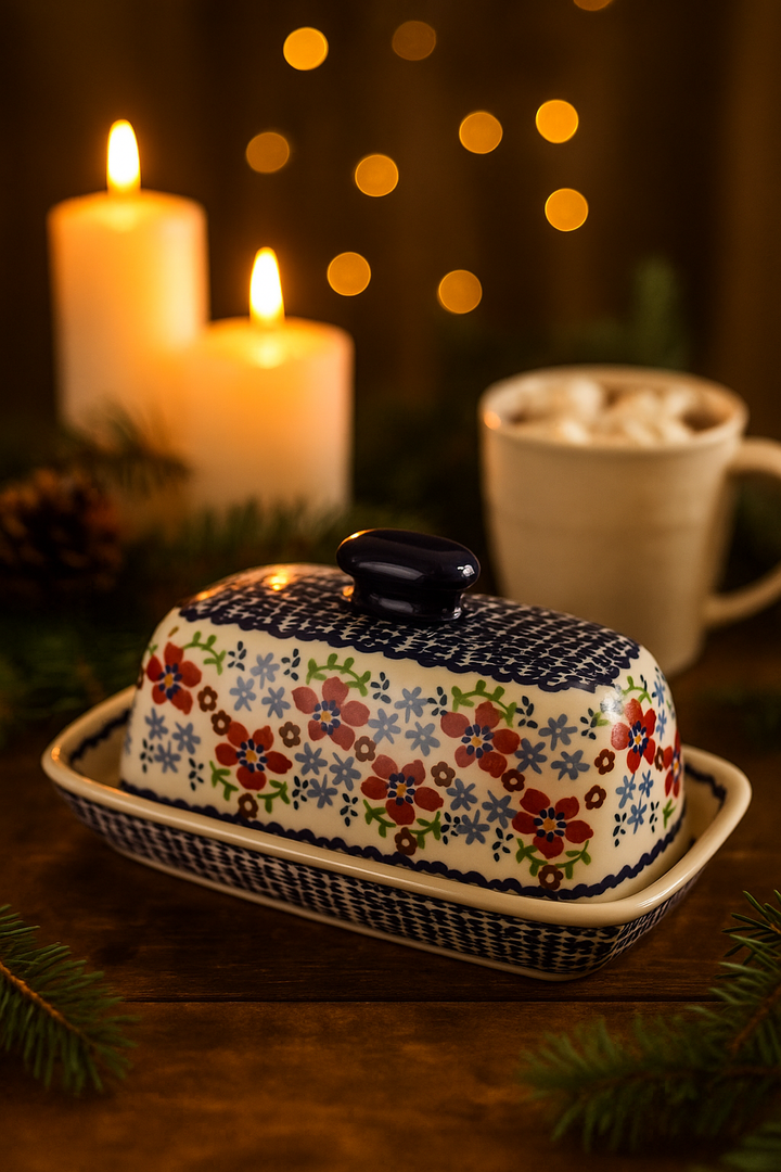 Manufaktura Red Poppy Butter Dish — Polish Pottery