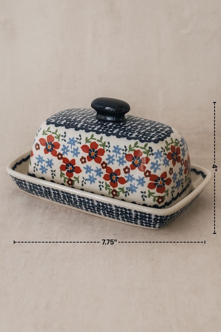 Manufaktura Red Poppy Butter Dish — Polish Pottery
