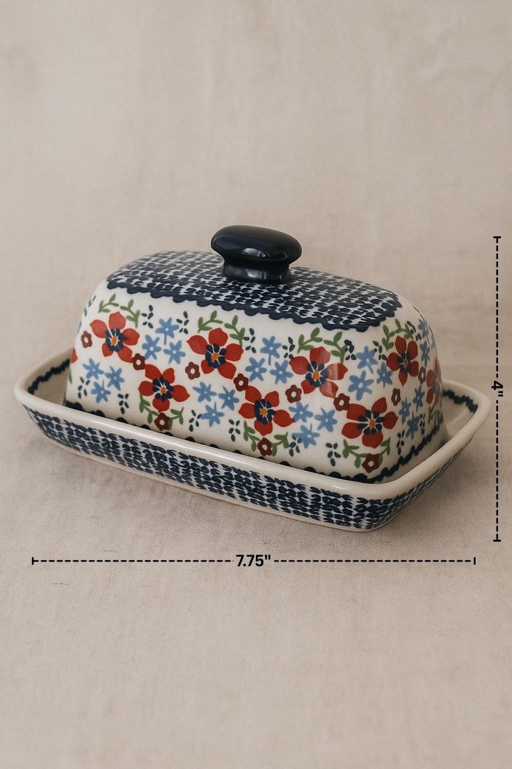 Detail image of Manufaktura Red Poppy Butter Dish — Polish Pottery