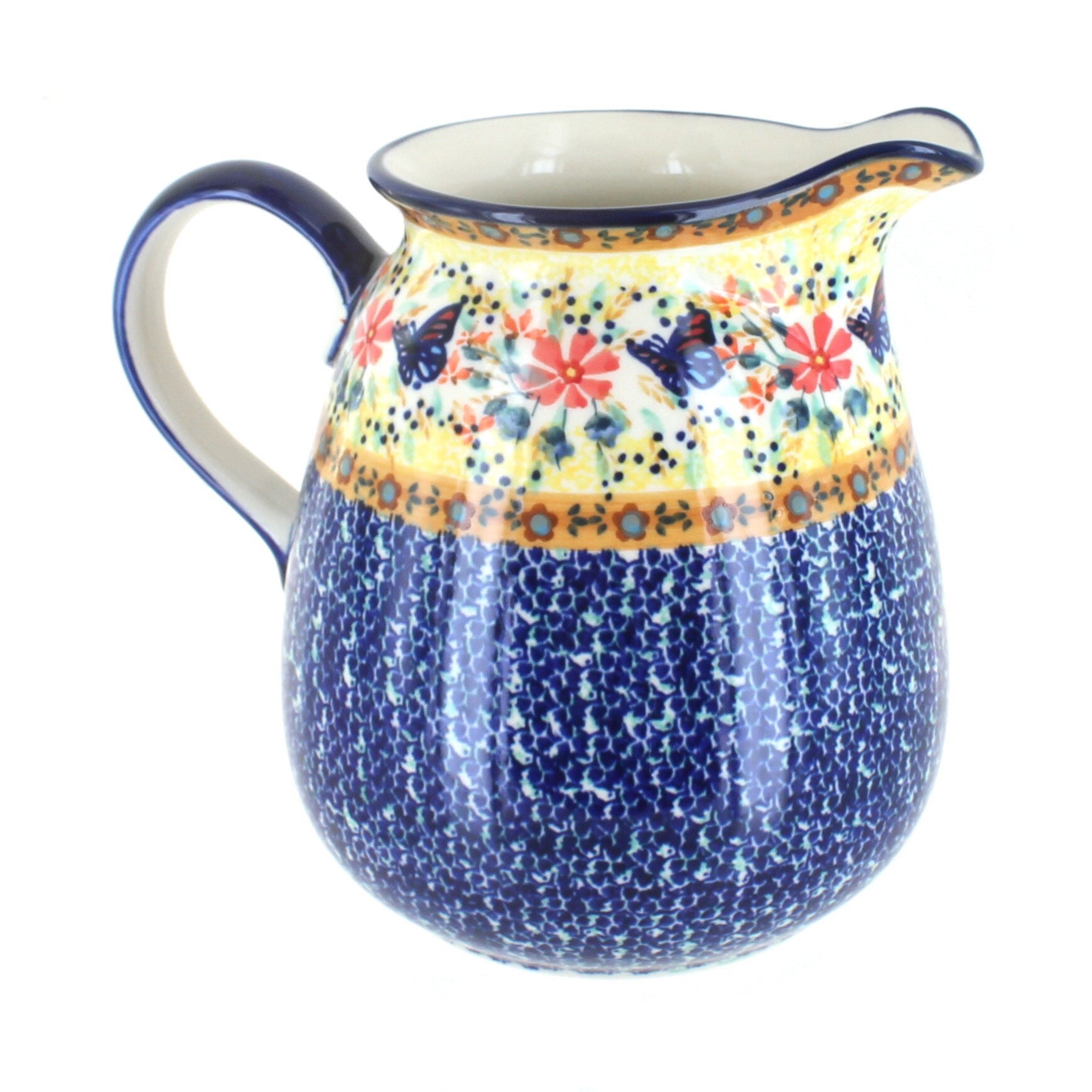 Manufaktura Blue Butterfly Pitcher — Polish Pottery