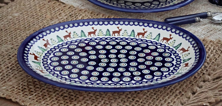 Detail image of Zaklady Reindeer Pine Large Serving Piece — Polish Pottery
