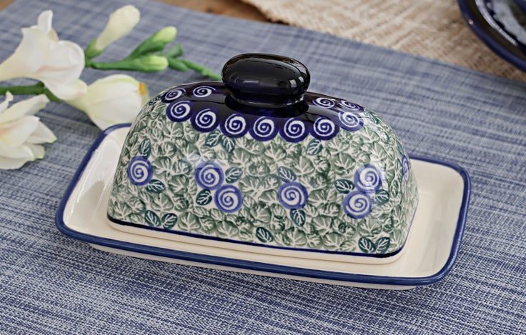 Detail image of Zaklady Seaside Swirl Butter Dish — Polish Pottery