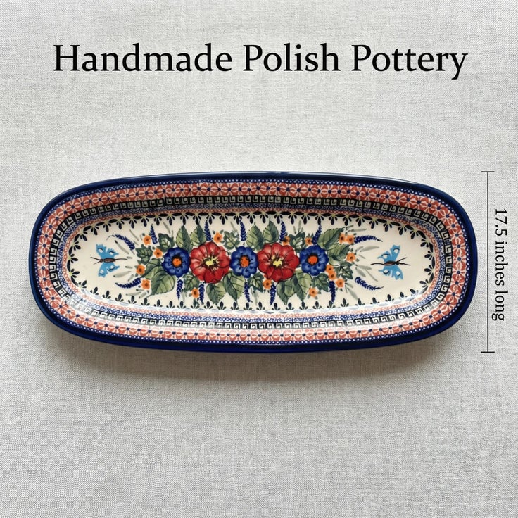 Detail image of Zaklady Floral Butterfly Large Serving Piece — Polish Pottery