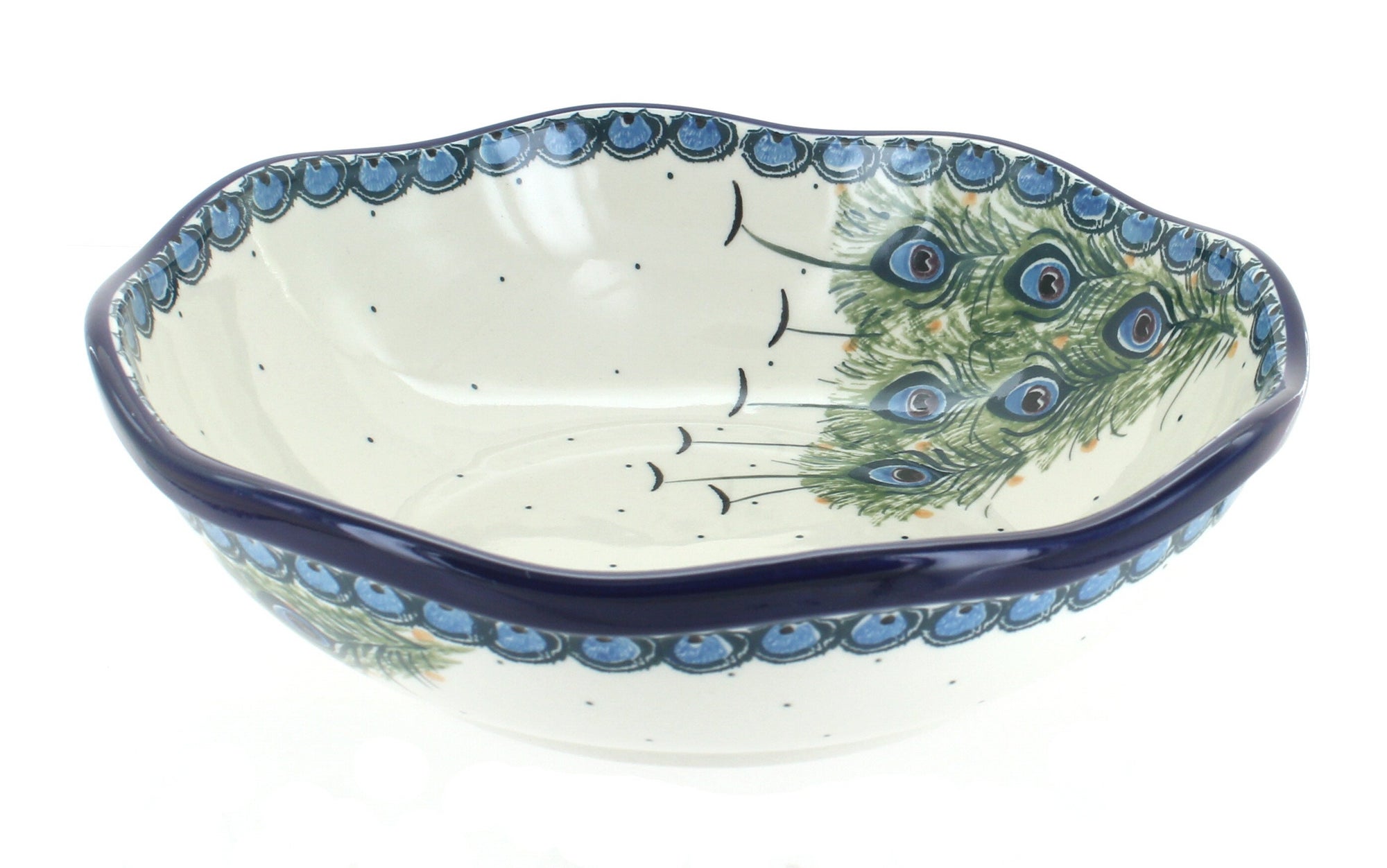 Ceramika Artystyczna Peacock Feather Large Serving Piece — Polish Pottery
